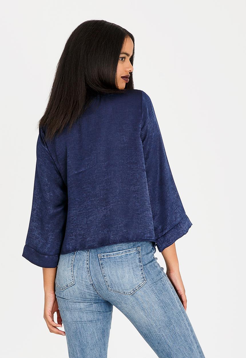 edit - Wrap Over Blouse with Kimono Sleeve Navy