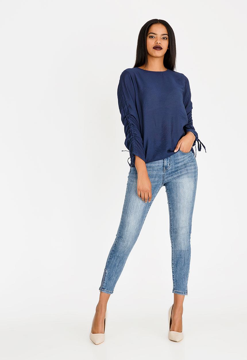 edit - Long Sleeve Blouse with Drawcord Navy
