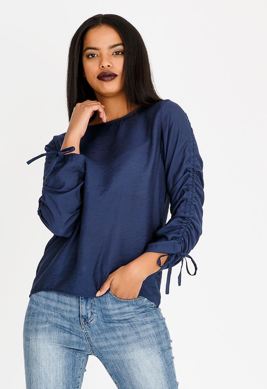edit - Long Sleeve Blouse with Drawcord Navy