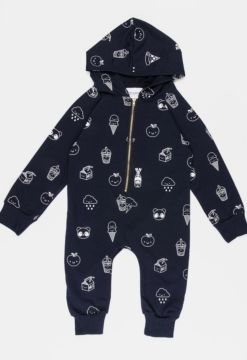 Pop Candy - Printed Hooded  Sleepsuit Navy