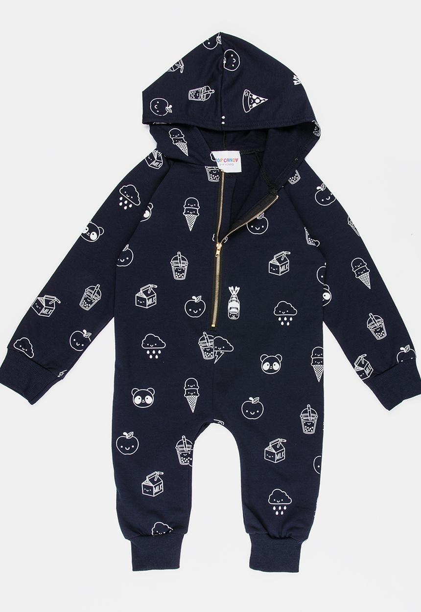 Pop Candy - Printed Hooded  Sleepsuit Navy