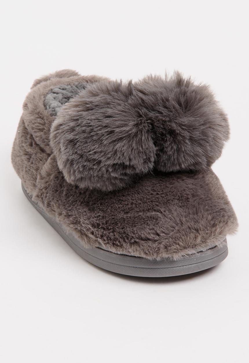Pop Candy - Girls Pom-Pom Slipper Grey