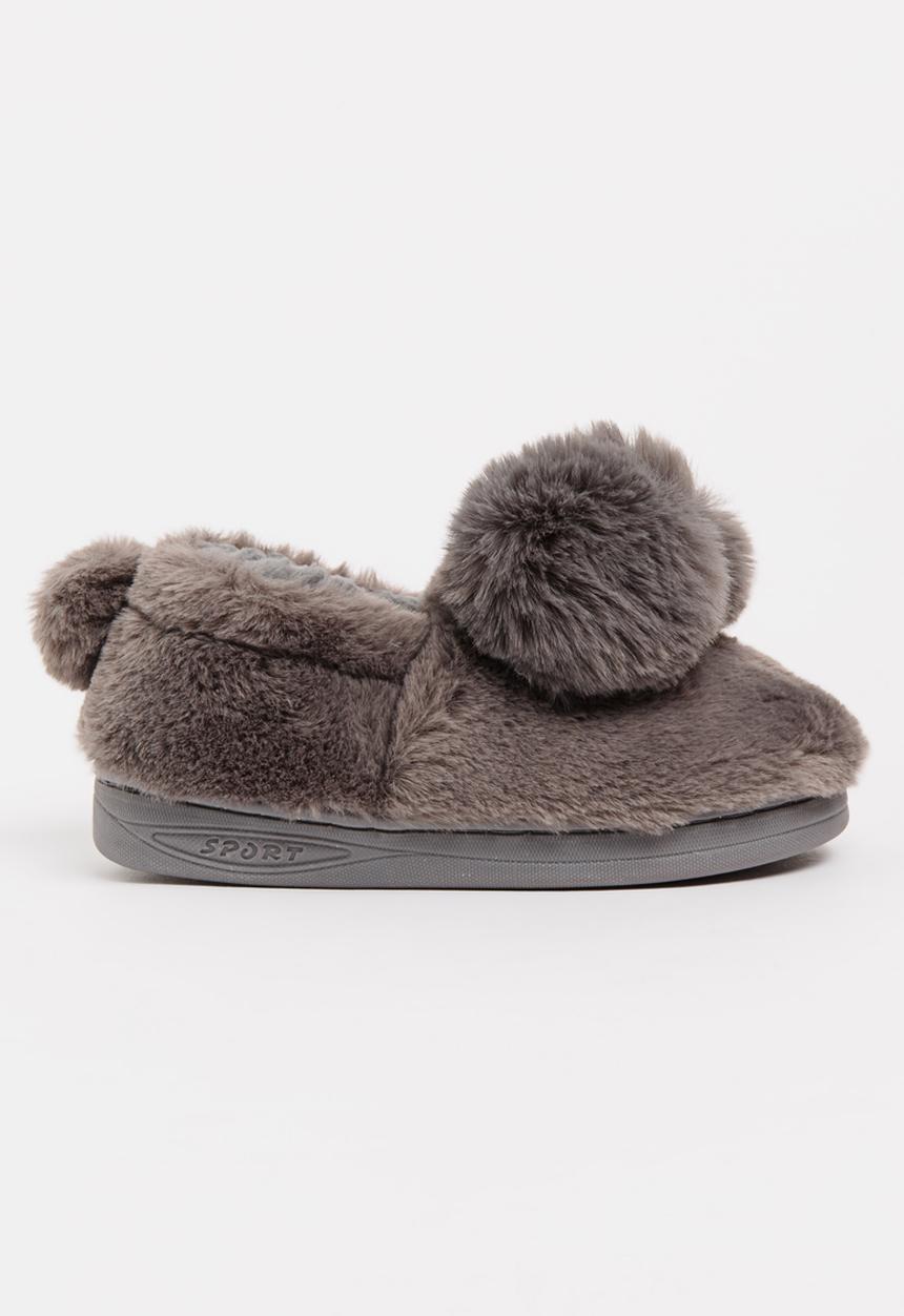 Pop Candy - Girls Pom-Pom Slipper Grey