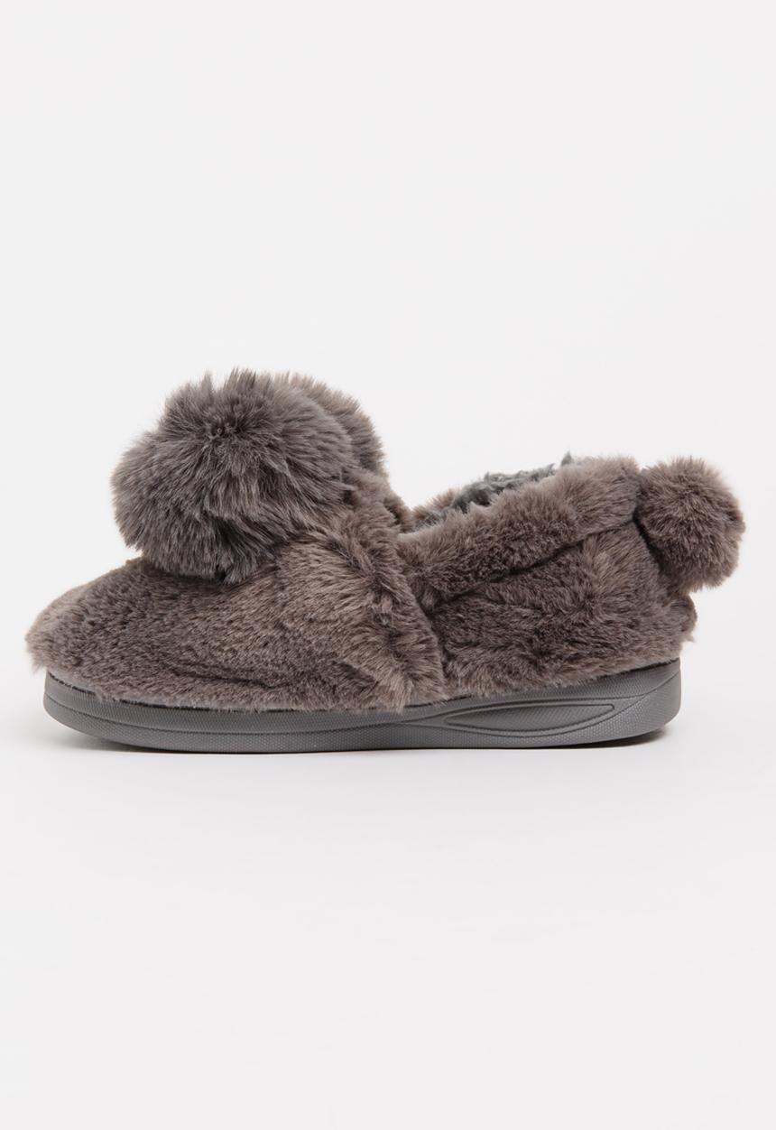 Pop Candy - Girls Pom-Pom Slipper Grey
