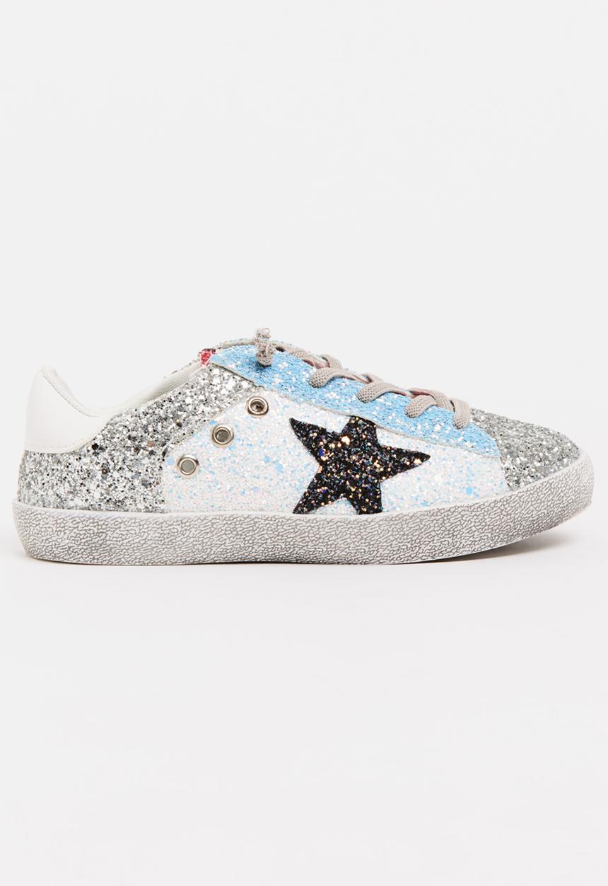 Pop Candy - Glitter Colour Block Sneaker Silver