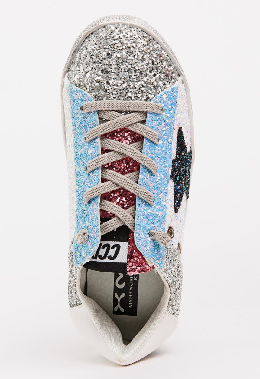 Pop Candy - Glitter Colour Block Sneaker Silver