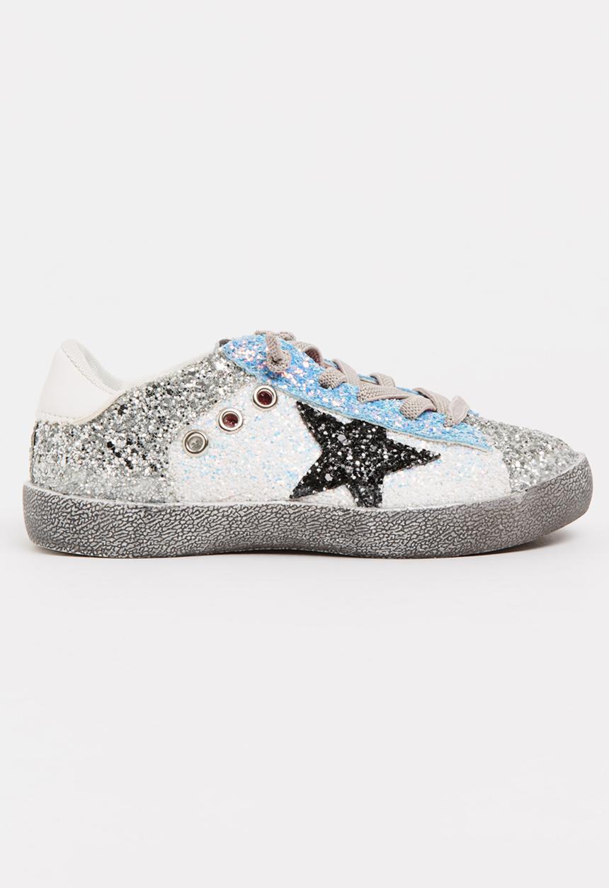Pop Candy - Glitter  Colour Block Sneaker Silver