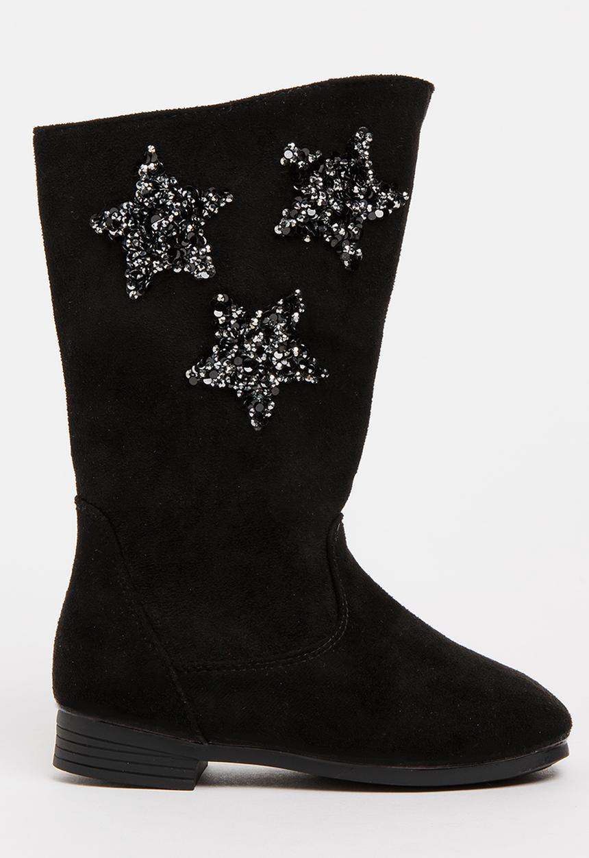 Pop Candy - Girls Star Embellished Boot Black