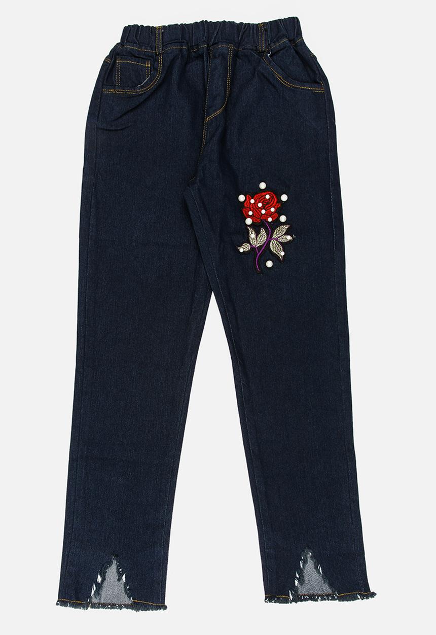 Pop Candy - Girls Printed  Jeans Blue