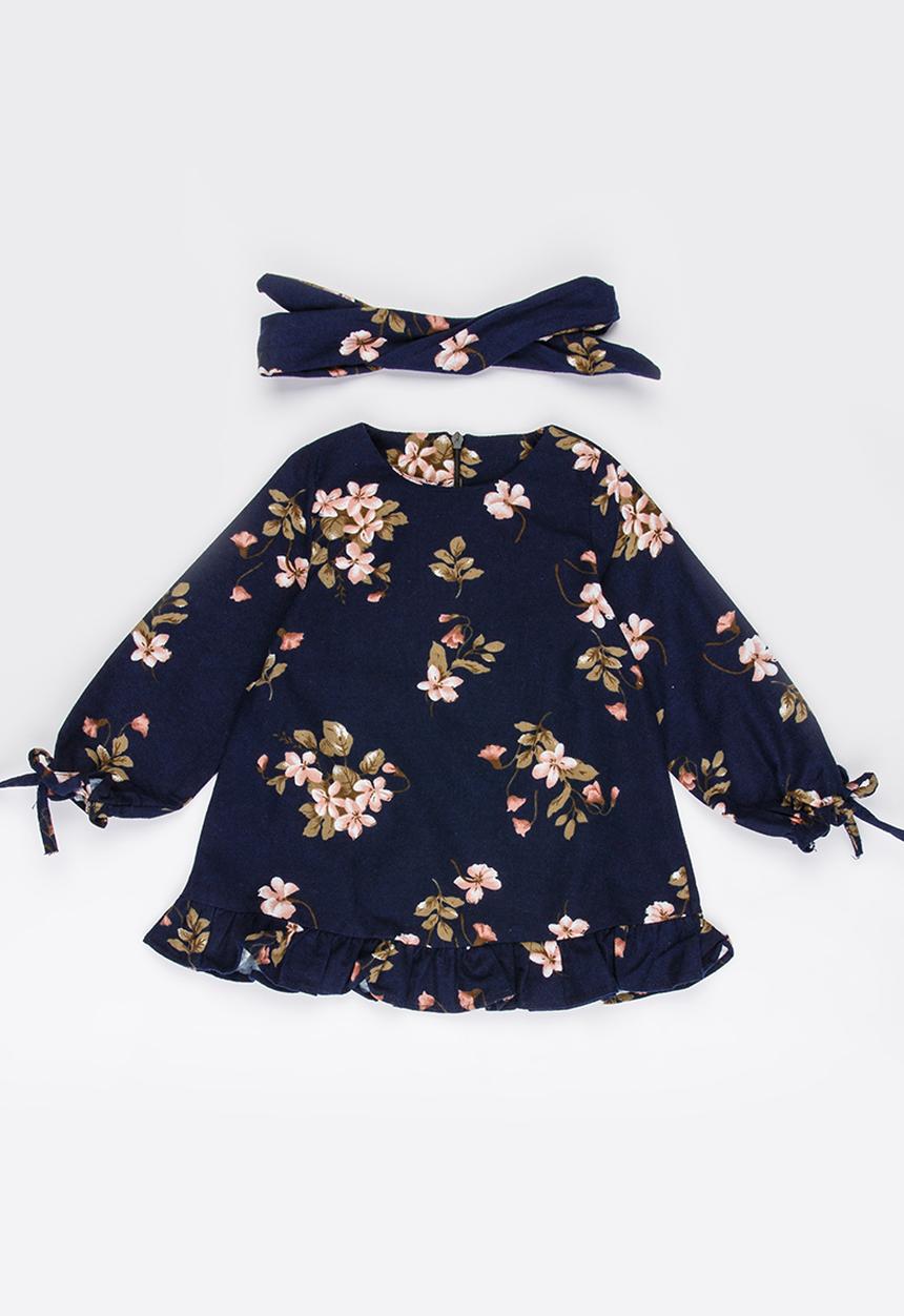 Pop Candy - Printed Long Sleeve Dress Navy