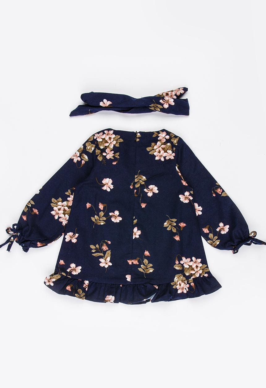 Pop Candy - Printed Long Sleeve Dress Navy
