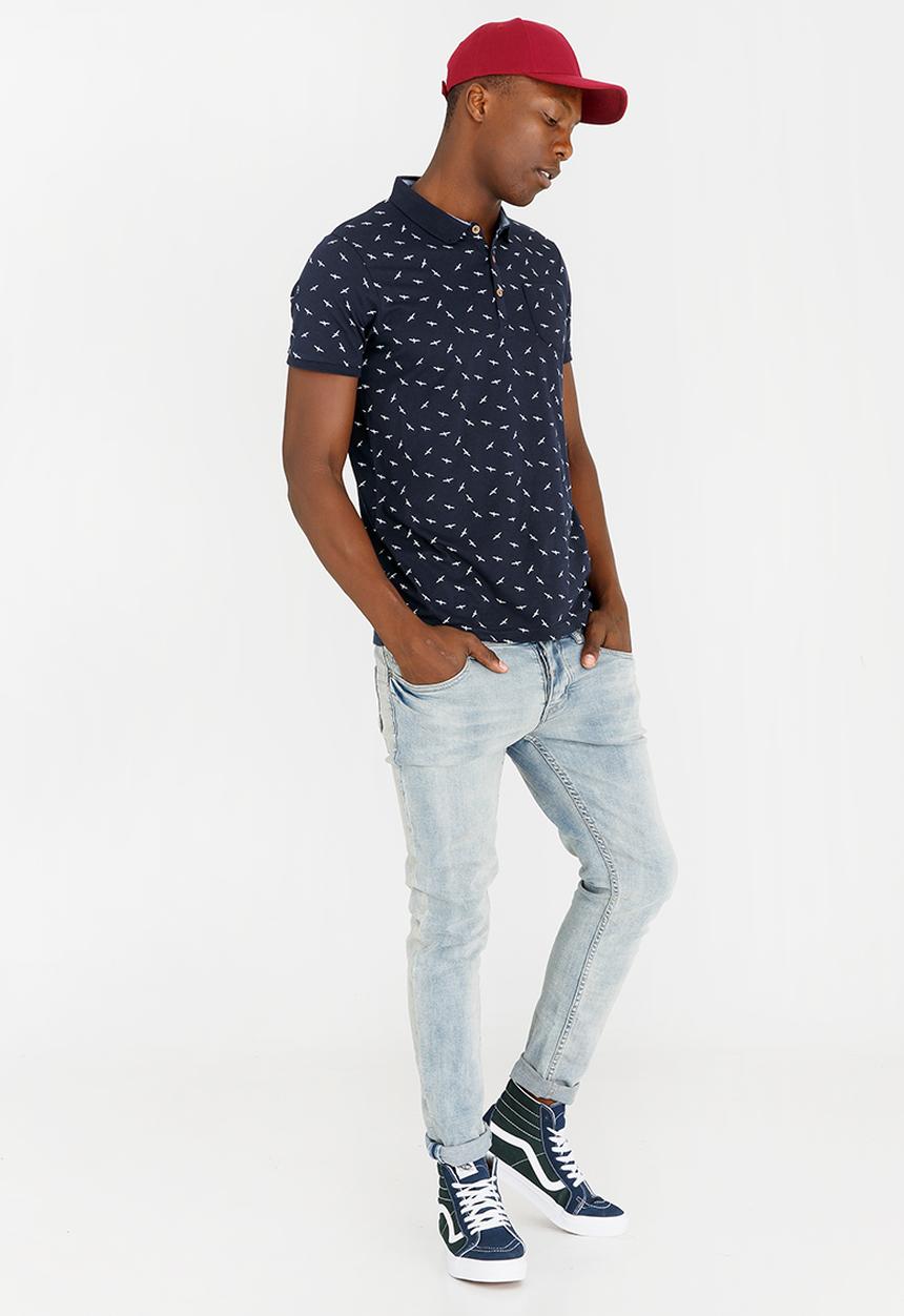 Brave Soul - Bruno Printed Cotton Golfer Navy