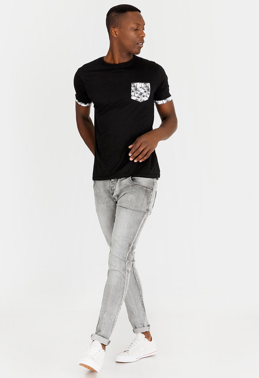 Brave Soul - Vine Printed Cotton Tee Black and White