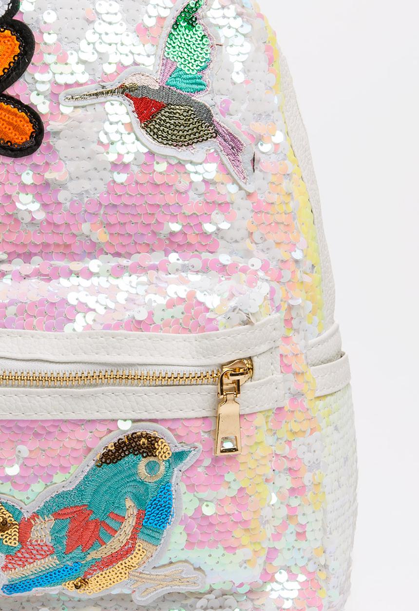 Pop Candy - Sequin Backpack with Badge Detail White