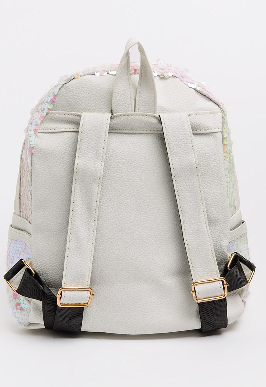 Pop Candy - Sequin Backpack with Badge Detail White