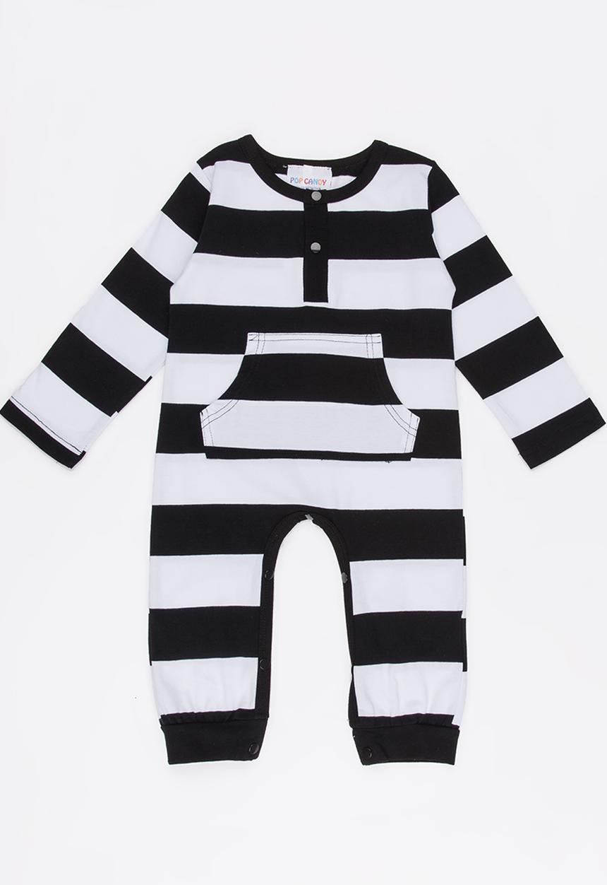 Pop Candy - Printed Stripe Romper Navy & White