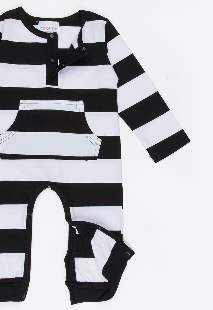 Pop Candy - Printed Stripe Romper Navy & White