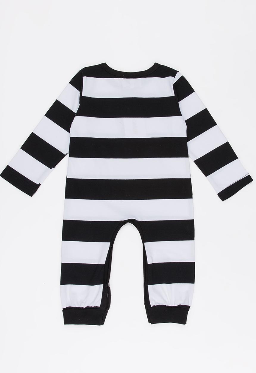 Pop Candy - Printed Stripe Romper Navy & White