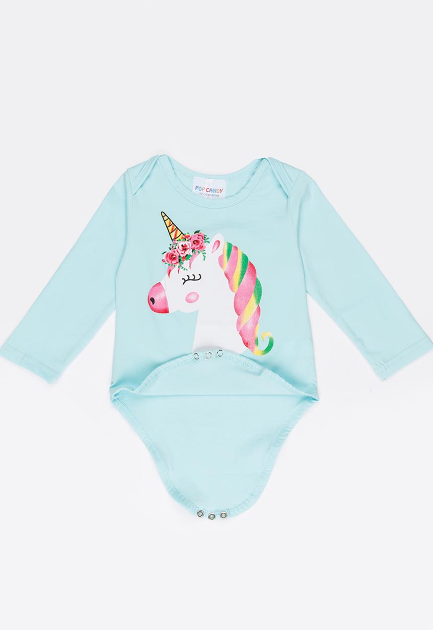 Pop Candy - Printed Unicorn Bodysuit Turquoise