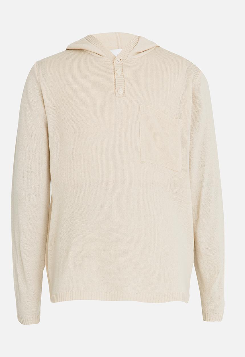 Rebel Republic - Hooded Button Up Henley Jersey Beige