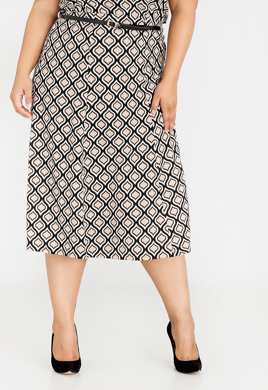 edit Plus - Printed Skirt with Belt Black and Cream