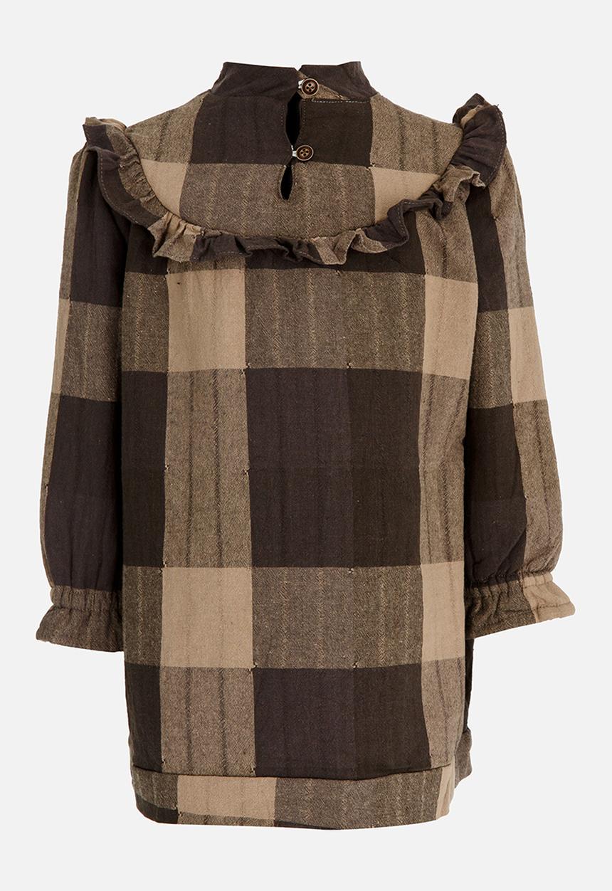Pop Candy - Girls Printed  Check  Dress Brown