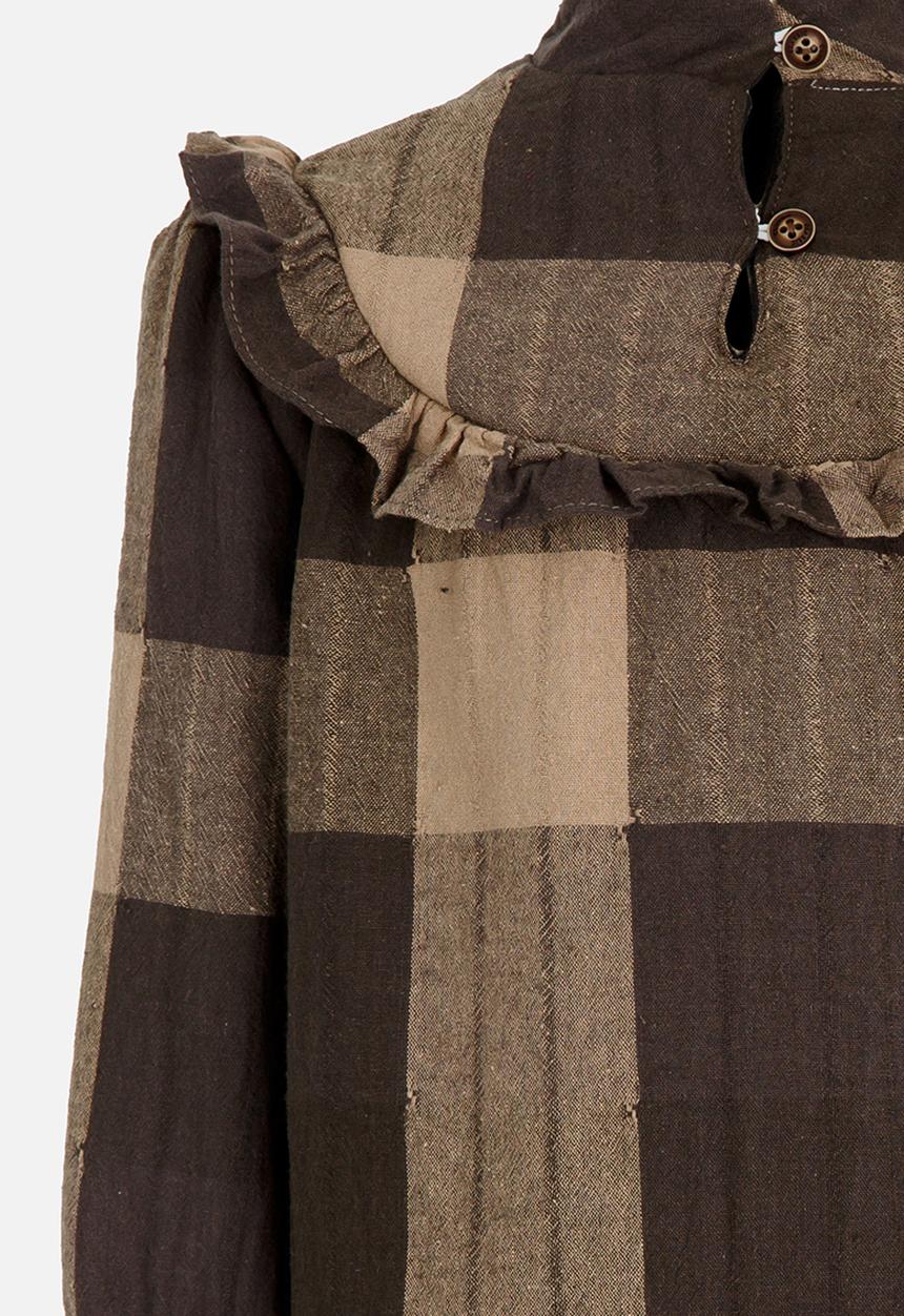 Pop Candy - Girls Printed  Check  Dress Brown