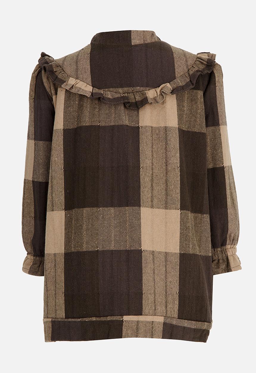 Pop Candy - Girls Printed  Check  Dress Brown