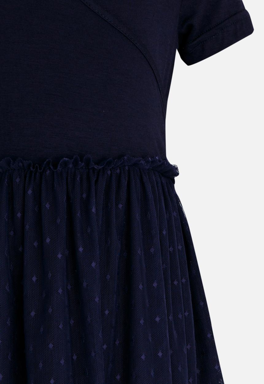 See-Saw - Wrap Short Sleeve Tulle Dress Navy
