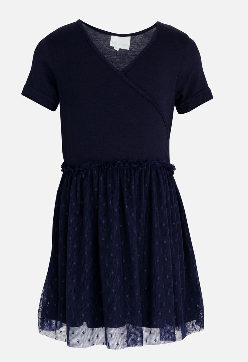 See-Saw - Wrap Short Sleeve Tulle Dress Navy
