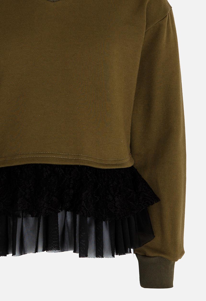 Rebel Republic - Frilled Combo Sweater Mid Green