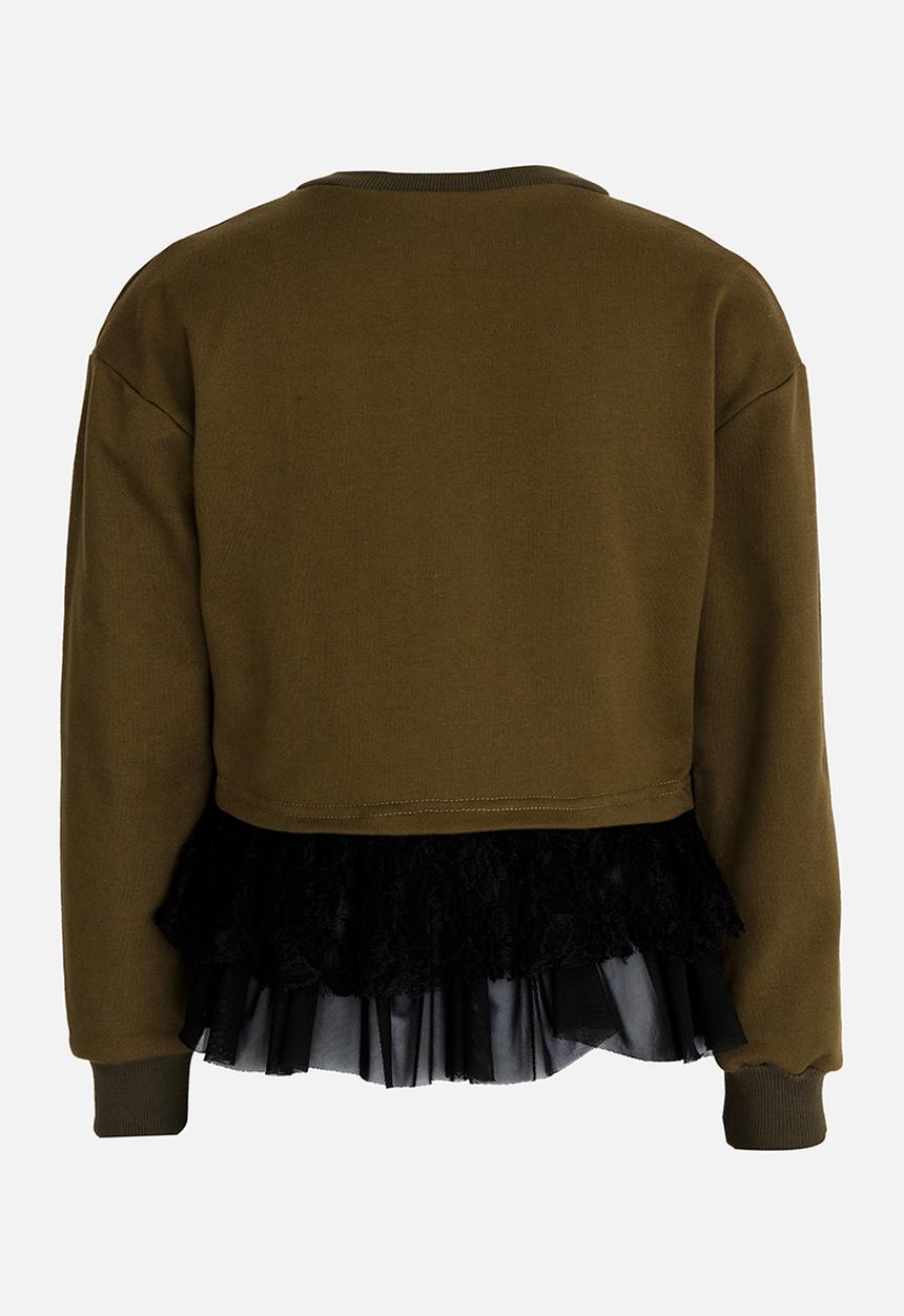 Rebel Republic - Frilled Combo Sweater Mid Green