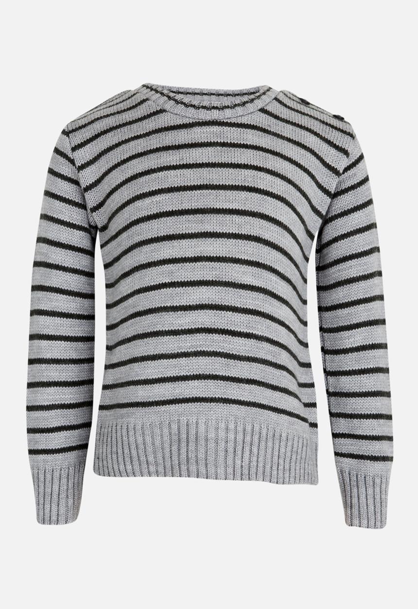 See-Saw - Stripe Jersey with Shoulder Button Detail Pale Grey