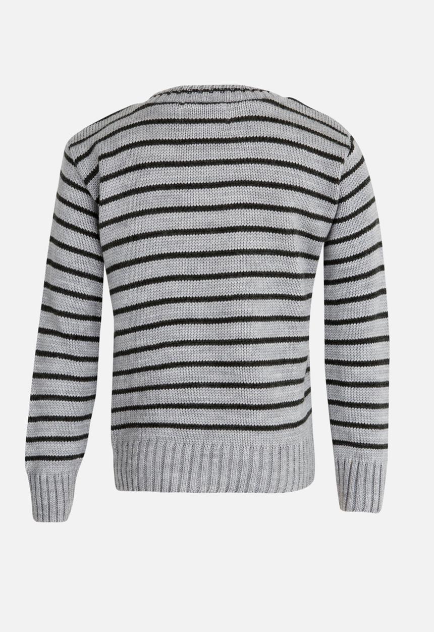 See-Saw - Stripe Jersey with Shoulder Button Detail Pale Grey