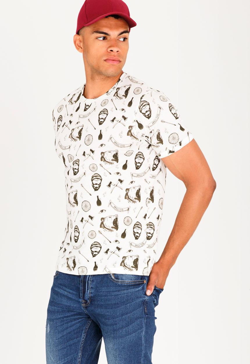 Brave Soul - Maxton All Over Print Cotton Tee Cream