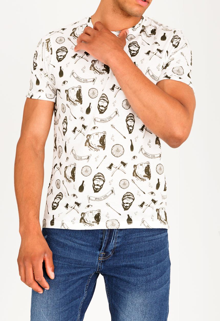 Brave Soul - Maxton All Over Print Cotton Tee Cream