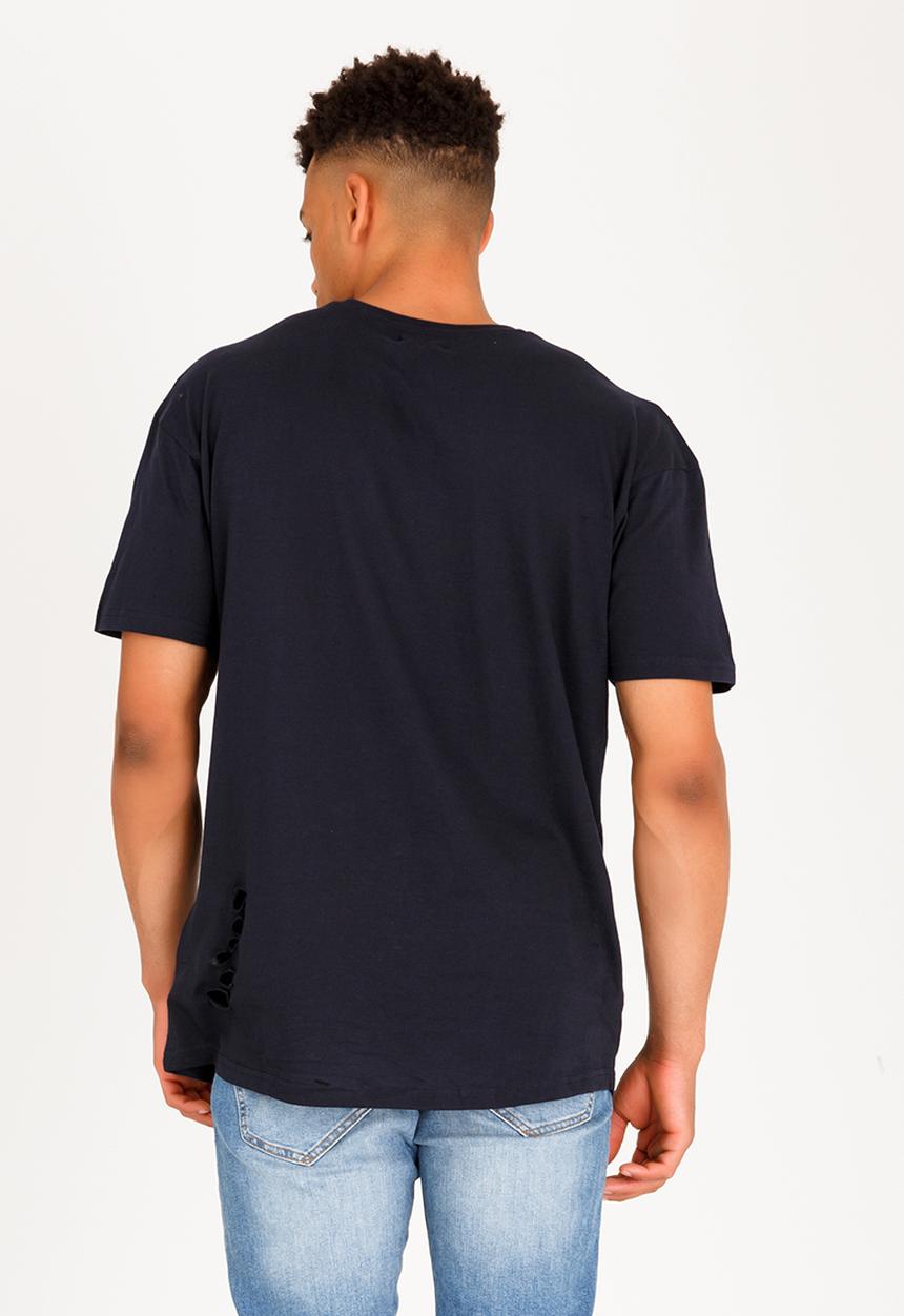 Brave Soul - Benji Hole Detail Cotton Tee Navy