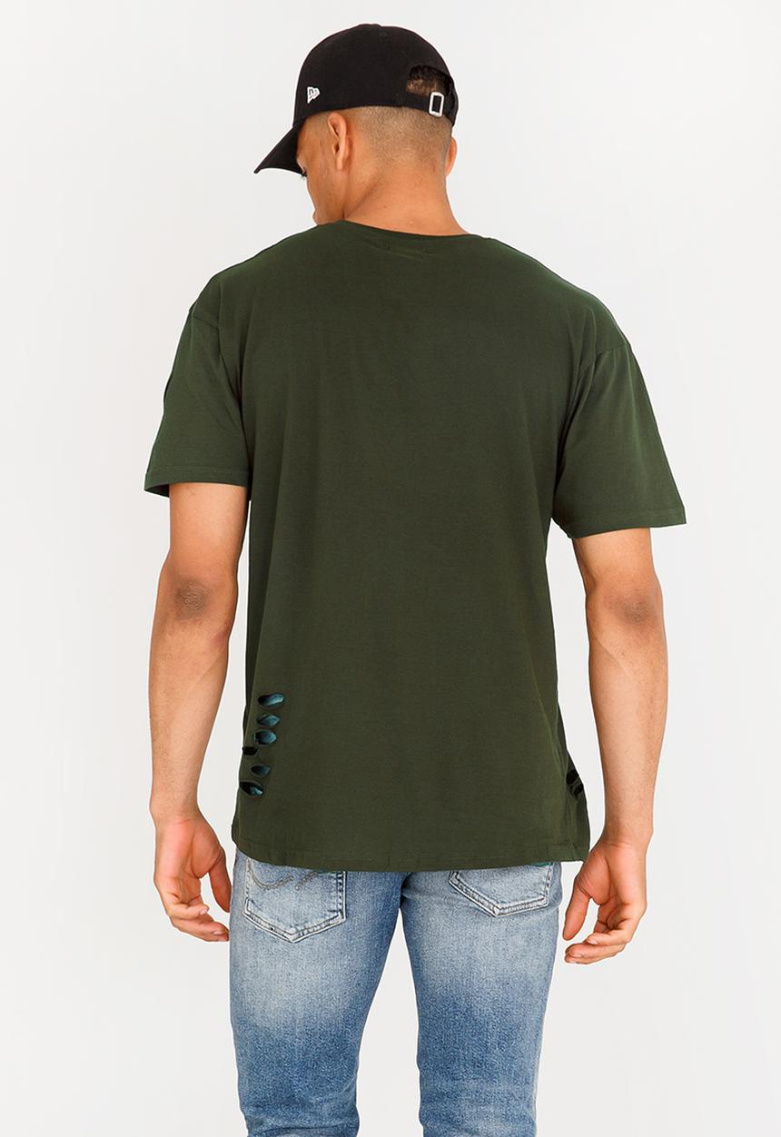 Brave Soul - Benji Hole Detail Cotton Tee Khaki Green