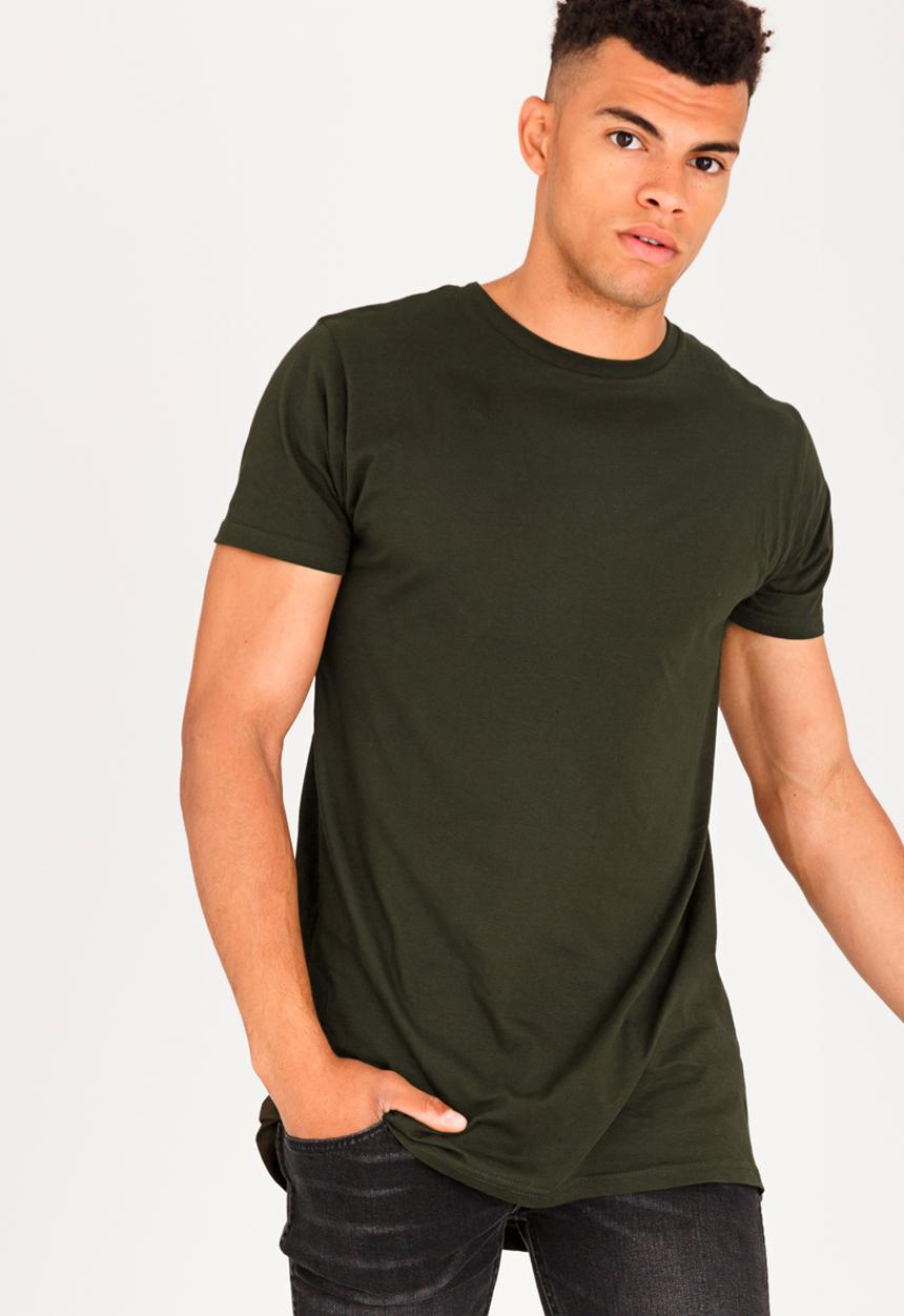 Brave Soul - Harrel Longer Length Cotton Tee Khaki Green