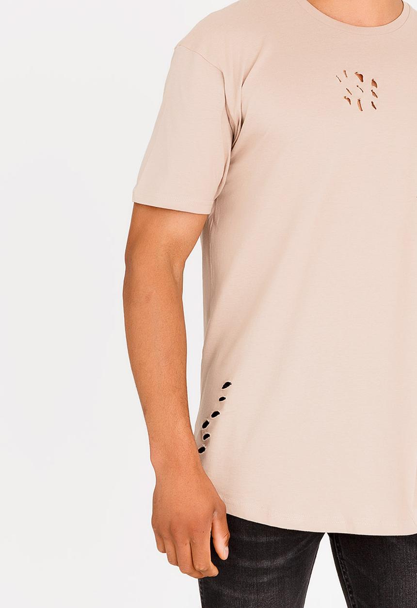 Brave Soul - Benji Hole Detail Cotton Tee Stone