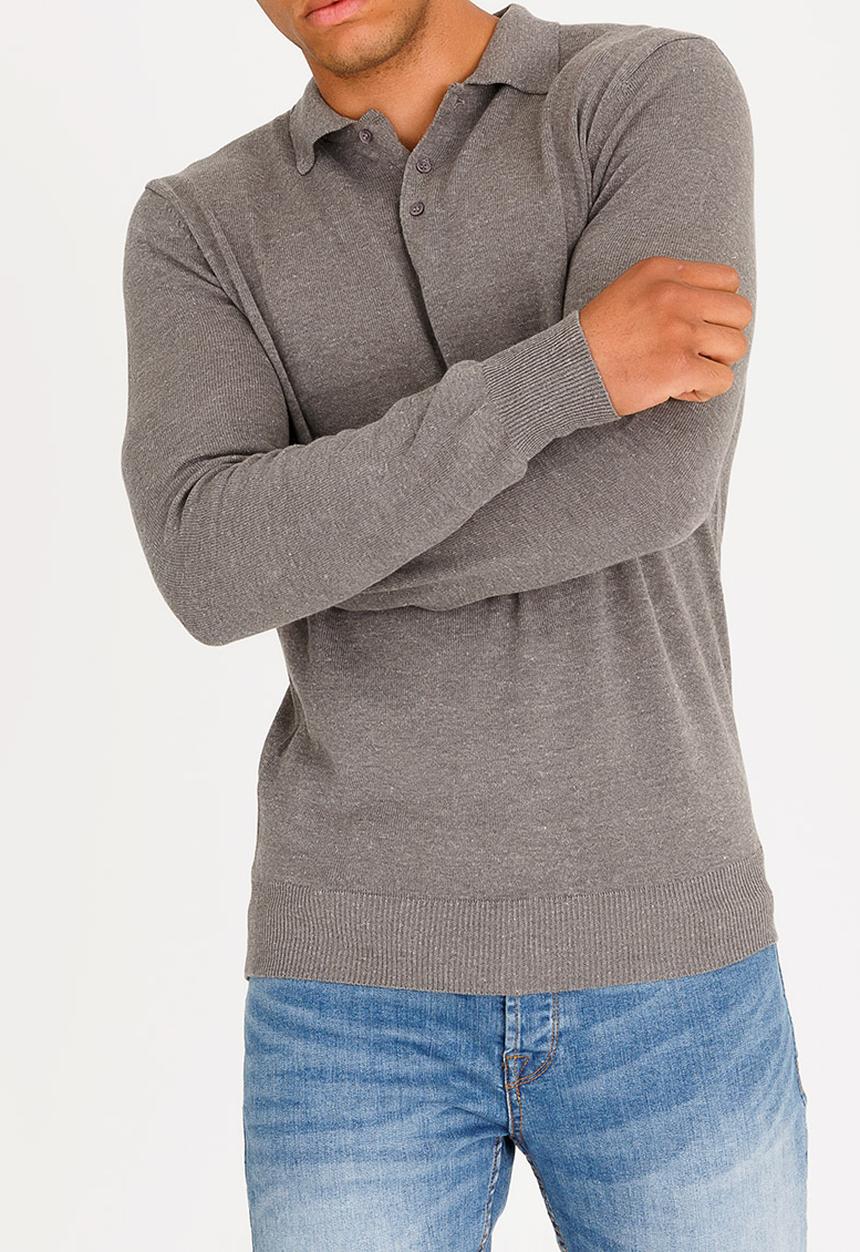 Brave Soul - Placket Cotton Golfer Grey