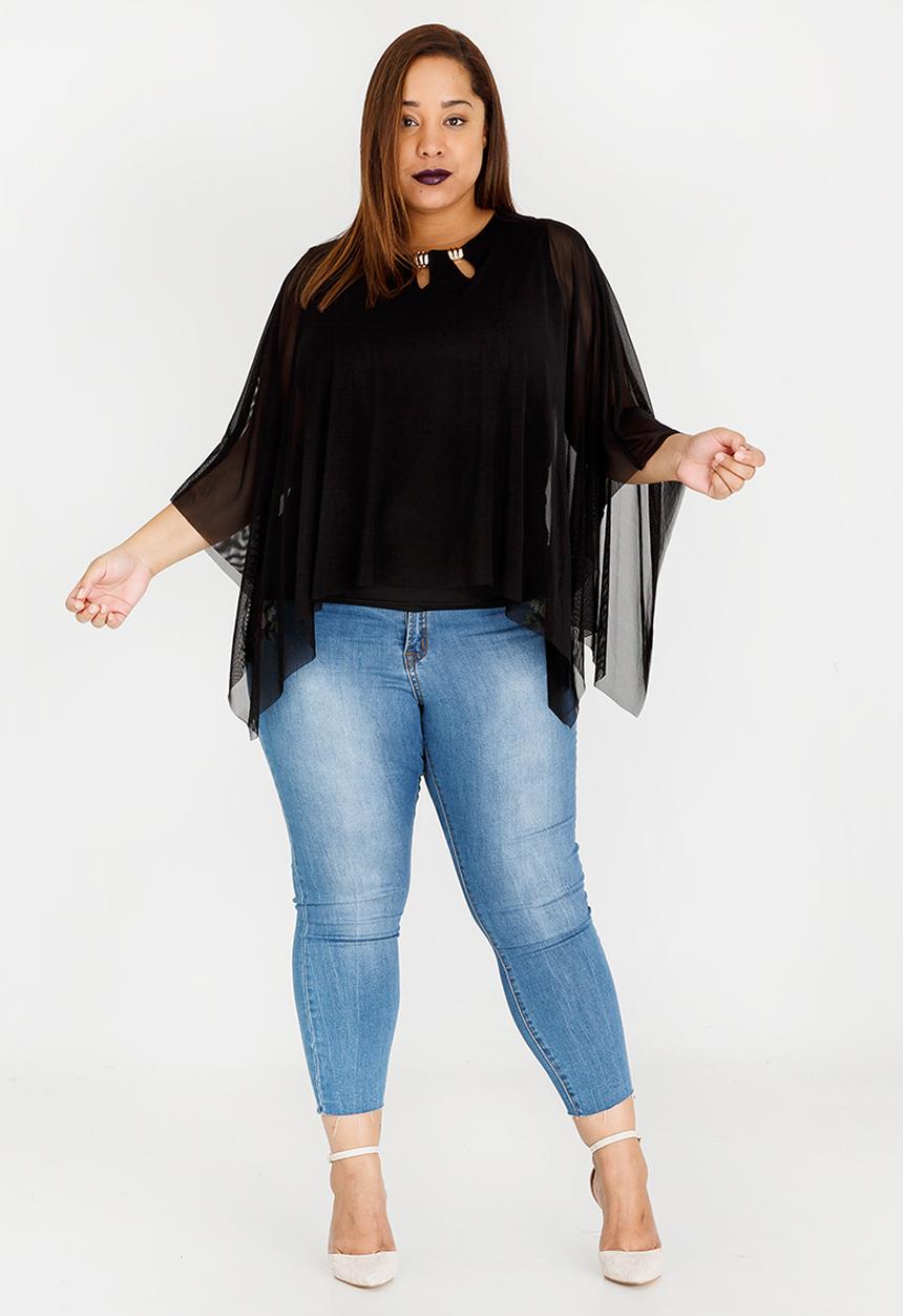 edit Plus - Mesh Overlay Top with Trim Detail Black