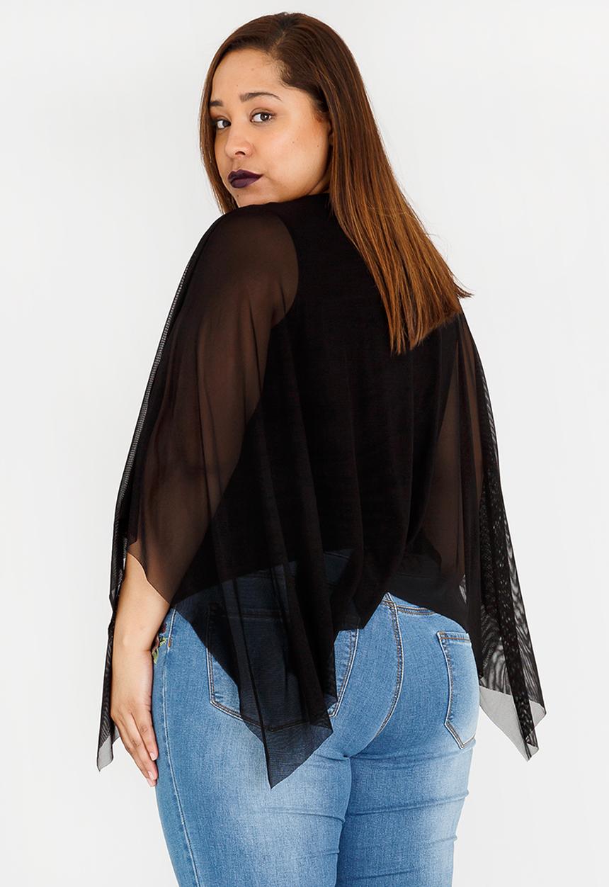 edit Plus - Mesh Overlay Top with Trim Detail Black