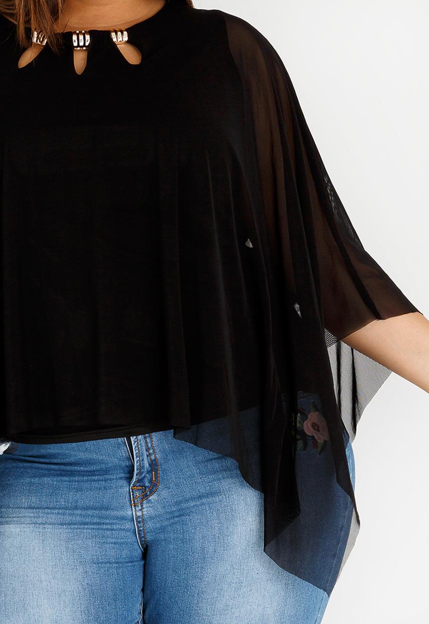edit Plus - Mesh Overlay Top with Trim Detail Black