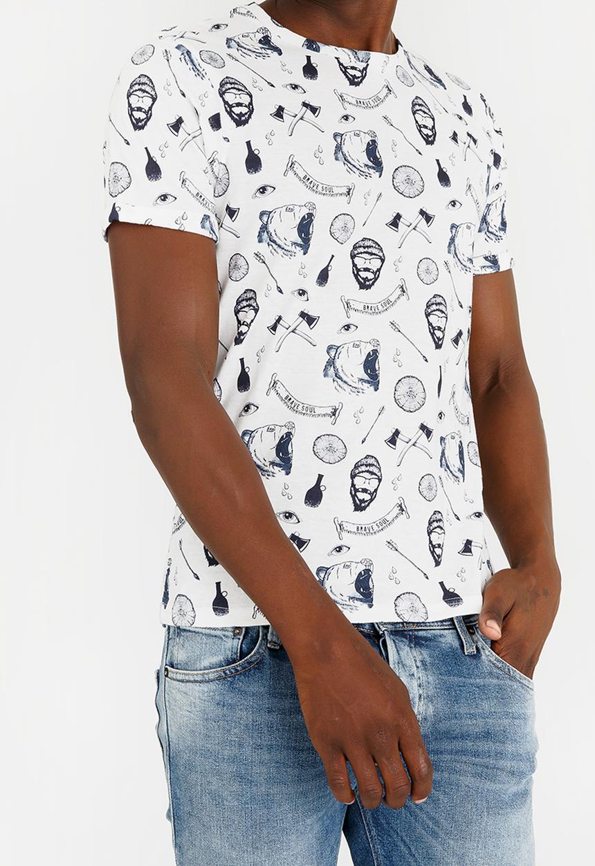 Brave Soul - Maxton All Over Print Cotton Tee White