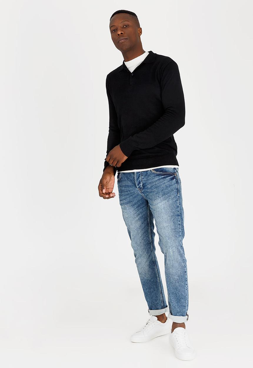 Brave Soul - Placket Cotton Golfer Black
