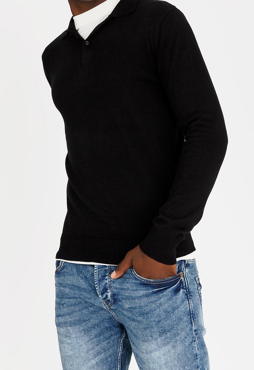 Brave Soul - Placket Cotton Golfer Black