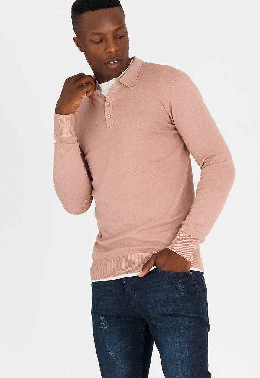 Brave Soul - Placket Cotton Golfer Mid Pink