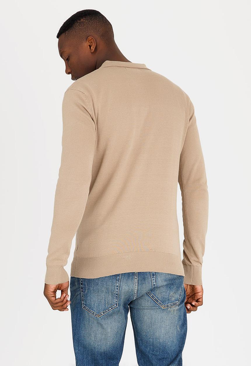 Brave Soul - Placket Cotton Golfer Stone