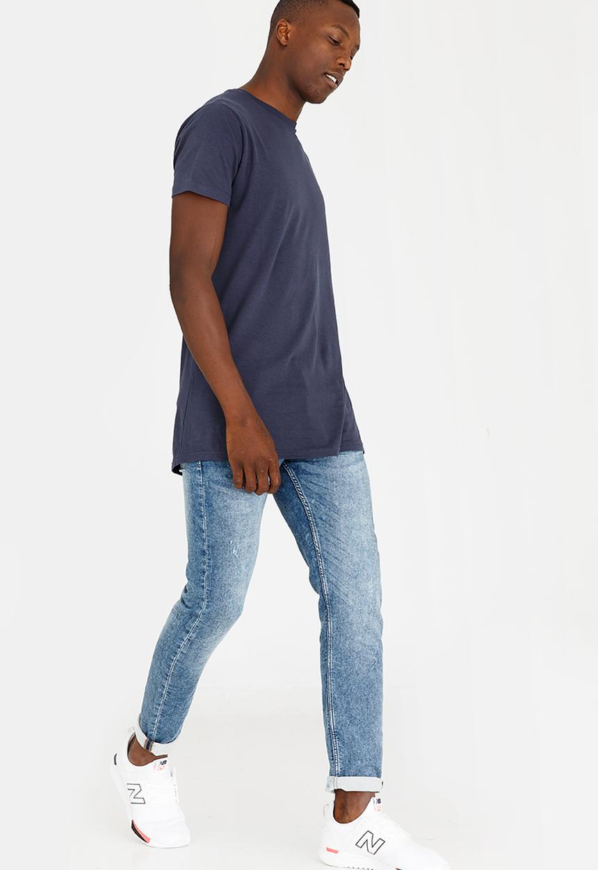 Brave Soul - Harrel short sleeve longer length tee - navy